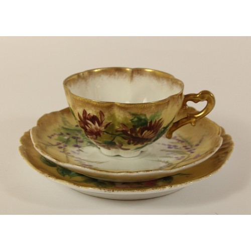 108 - Two late 19th century fine porcelain trios to include, a gold hand painted cup, saucer and sandwich ... 