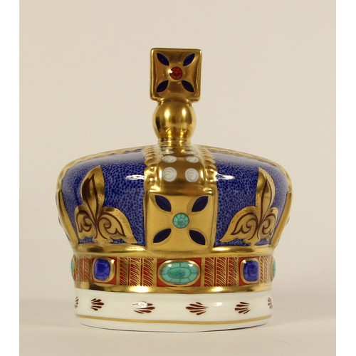 109 - A boxed Royal Crown Derby crown paperweight with silver plug, stamped 'One Hundred Royal Years 1890-... 