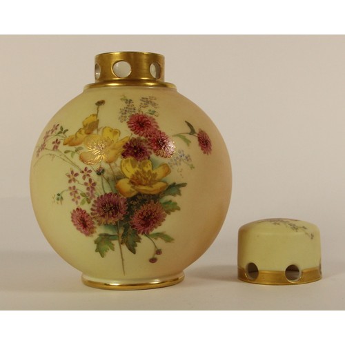 110 - Two late 19th century Royal Worcester blush ivory pot pourii vases to include, two hand painted flor... 