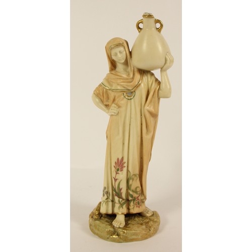 116 - A Royal Worcester blush ivory figurine Cairo Water Carrier, model 1250, pitcher damaged, 24 cm