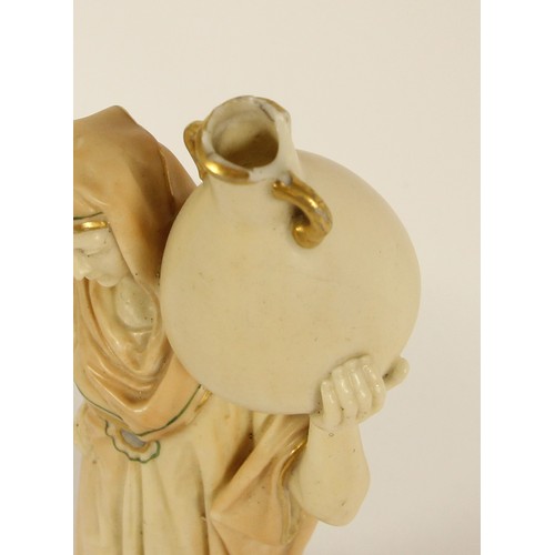 116 - A Royal Worcester blush ivory figurine Cairo Water Carrier, model 1250, pitcher damaged, 24 cm