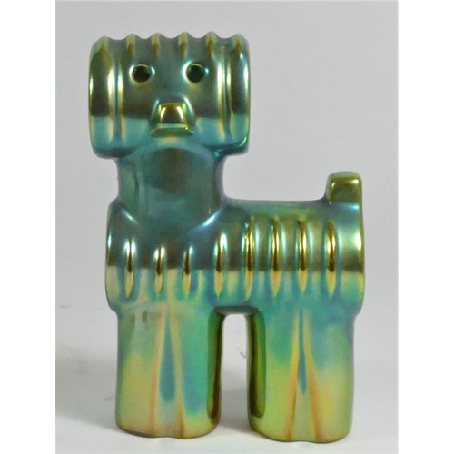 132 - Zsolnay, an iridescent Eosin Art Deco dog figurine, c.1960/70's, 17cm, makers mark, a cockerel of st... 