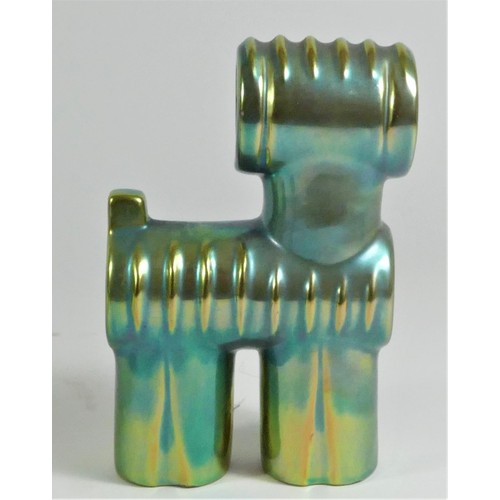 132 - Zsolnay, an iridescent Eosin Art Deco dog figurine, c.1960/70's, 17cm, makers mark, a cockerel of st... 