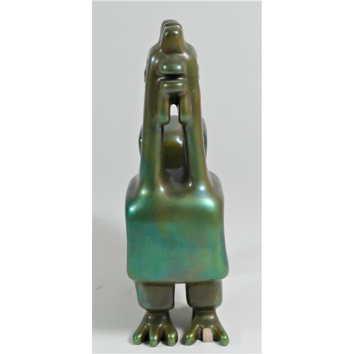 132 - Zsolnay, an iridescent Eosin Art Deco dog figurine, c.1960/70's, 17cm, makers mark, a cockerel of st... 