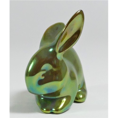 132 - Zsolnay, an iridescent Eosin Art Deco dog figurine, c.1960/70's, 17cm, makers mark, a cockerel of st... 