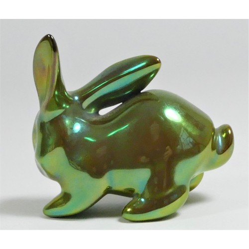 132 - Zsolnay, an iridescent Eosin Art Deco dog figurine, c.1960/70's, 17cm, makers mark, a cockerel of st... 