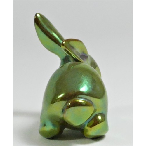 132 - Zsolnay, an iridescent Eosin Art Deco dog figurine, c.1960/70's, 17cm, makers mark, a cockerel of st... 