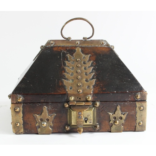 136 - A Indian Kerala Netturpetti jewellery casket, the hardwood body with brass mounts, 21 x 16 x 13cm