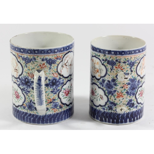 138 - A Chinese export cylindrical polychrome blue and white mug, Qianlong (1735-1796), decorated with an ... 