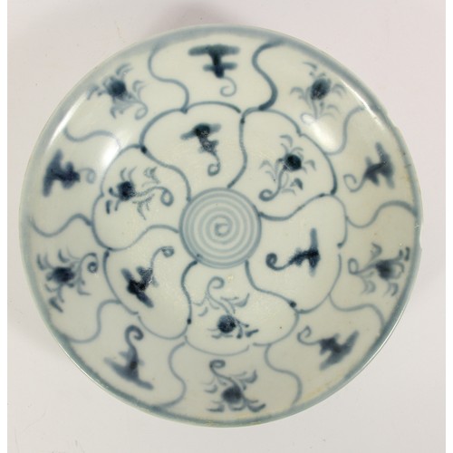 143 - Two Chinese Tek Sing plates, circa 1820s, decorated with blue and white lotus designs, character mar... 