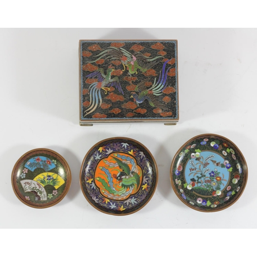 147 - A Japanese cloisonné rectangular box, the hinged lid decorated with birds, the sides similarly decor... 