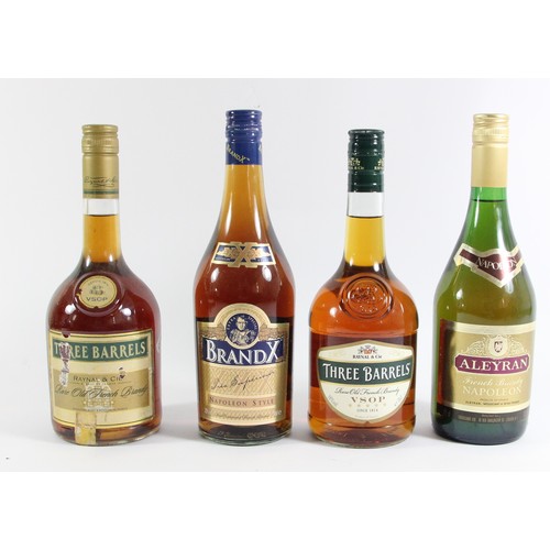 170 - Aleyram Napoleon Brandy, Three Barrels VSOP x 2, Brand X Napoleon style brandy. (4)