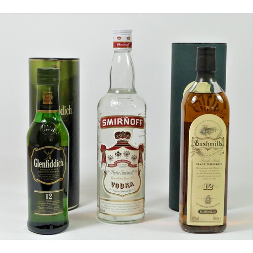 181 - Bushmills Irish Aged 12 Years, Glenfiddich 12 Years Old, 350 ml and Smirnoff Vodka (3)