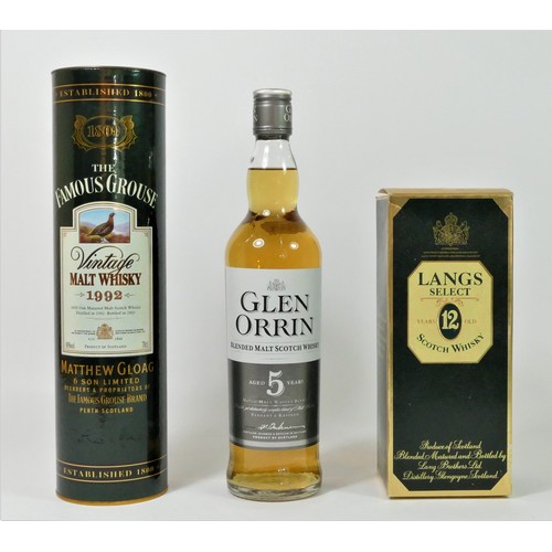 189 - Langs 12 year old, Grouse Vintage Malt Whisky 1992, Glen Orrin aged 5 years (3).