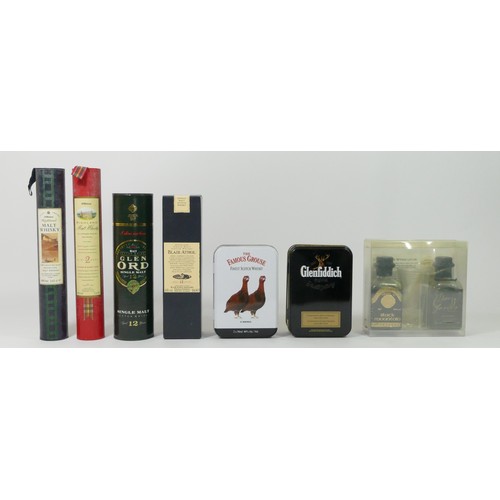 195 - Welsh 10 cl, Black Mountain and Danzy Jones, Blair Athol 20 cl, Glen Ord 20 cl, Glenfiddich 5 cl, tw... 