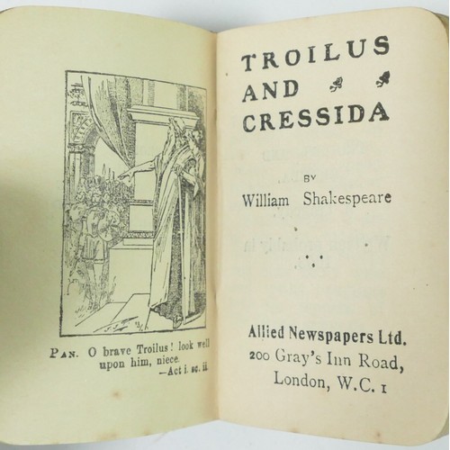 208 - The works of William Shakespeare by Allied Newspapers Ltd in miniature on a three shelf bookcase, 40... 