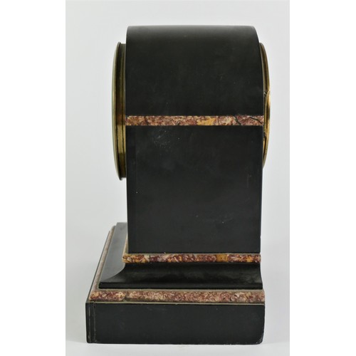 210 - A & J Kleiser, York, a Victorian black slate and red variegated marble domed mantle clock, white ena... 