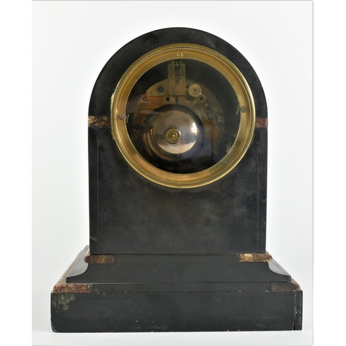 210 - A & J Kleiser, York, a Victorian black slate and red variegated marble domed mantle clock, white ena... 