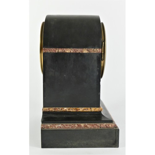 210 - A & J Kleiser, York, a Victorian black slate and red variegated marble domed mantle clock, white ena... 