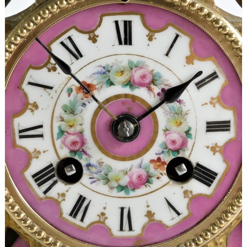 215 - A 19th century French ormolu and porcelain 8 day mantle clock, white enamel dial, the movement by Vi... 