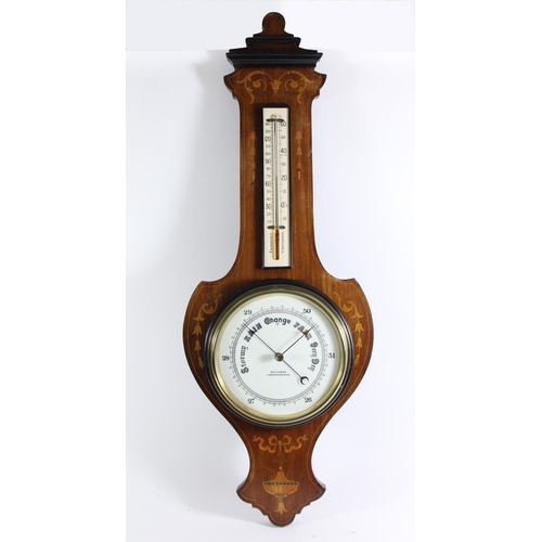 216 - Aitchinson, London & Provinces, an Edwardian mahogany and boxwood inlaid aneroid wheel barometer, wi... 