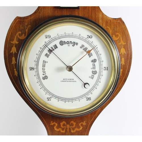 216 - Aitchinson, London & Provinces, an Edwardian mahogany and boxwood inlaid aneroid wheel barometer, wi... 