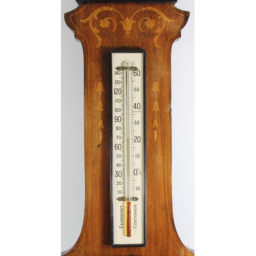 216 - Aitchinson, London & Provinces, an Edwardian mahogany and boxwood inlaid aneroid wheel barometer, wi... 