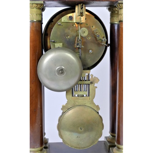 222 - Samuel Marti a Paris, a 19th century French four-pillar mahogany mantle clock,  the eight-day durati... 