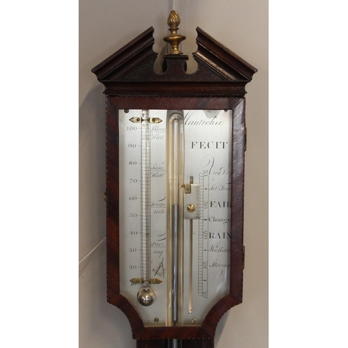 225 - D. Manticha, a George III mahogany Masonic stick barometer, the silvered dial having a vernier gauge... 