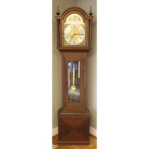 227 - Tempus Fugit, a mahogany Westminster chiming long case clock, the West German movement striking the ... 