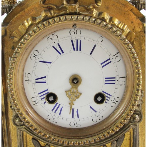 228 - A 19th century French gilt brass mantle clock, the white enamel dial lacking one hand, the Japy Frer... 