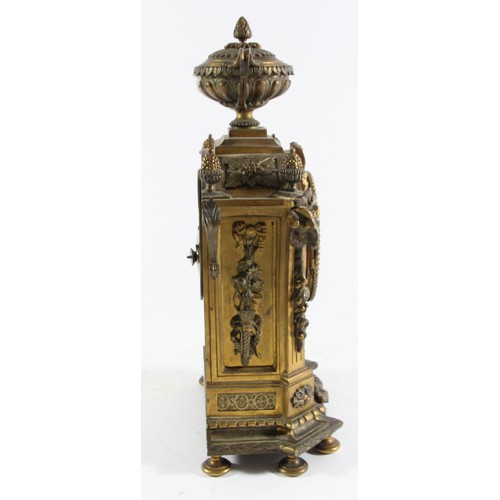 228 - A 19th century French gilt brass mantle clock, the white enamel dial lacking one hand, the Japy Frer... 