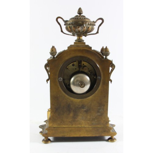 228 - A 19th century French gilt brass mantle clock, the white enamel dial lacking one hand, the Japy Frer... 