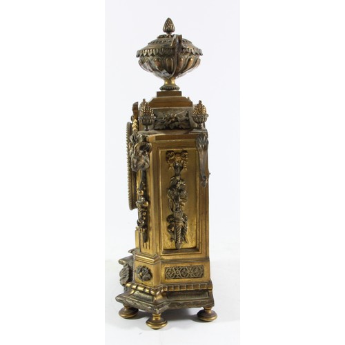 228 - A 19th century French gilt brass mantle clock, the white enamel dial lacking one hand, the Japy Frer... 