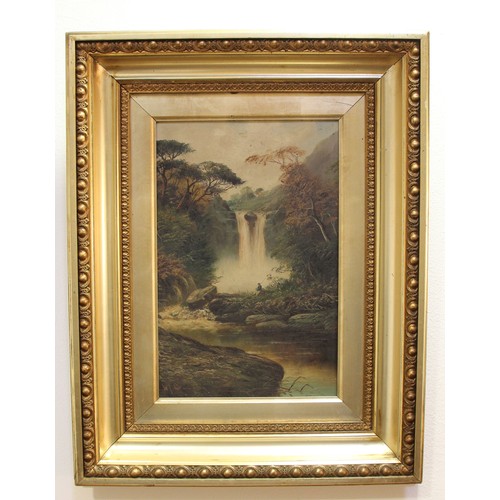 247 - W.J. Crompton (19th century), Fly Fishermen, a pair, one by a waterfall, the other by a gorge, oil o... 