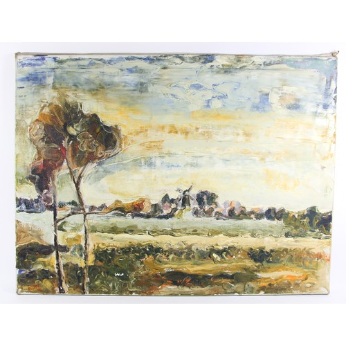 250 - In the manner of Gregoire Boonzaier, landscape, acrylic on canvas, bears a signature and dated 1971,... 