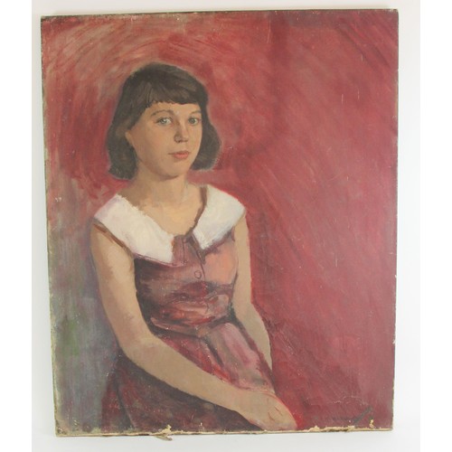 256 - In the manner of Myron Barlow, portrait of a girl, bears a signature, unframed, 46 x 36cm.