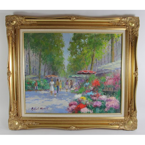 258 - 20th century French school, Parisian street, oil on canvas, signed indistinctively, 63 x 53 cm