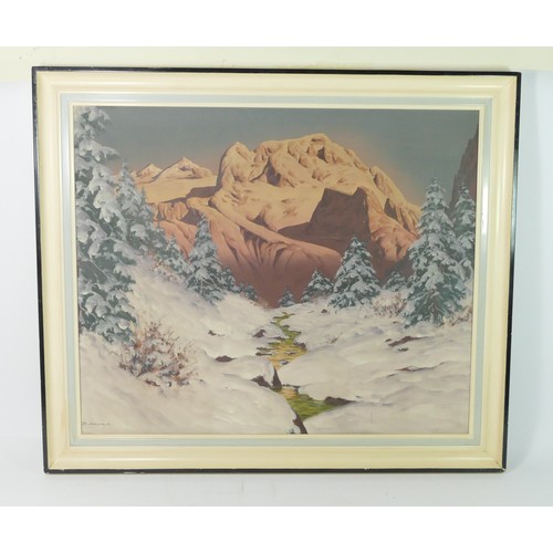 260 - Baruna?, 20th century, mountain landscape, oil on canvas, signed, 50 x 60cm