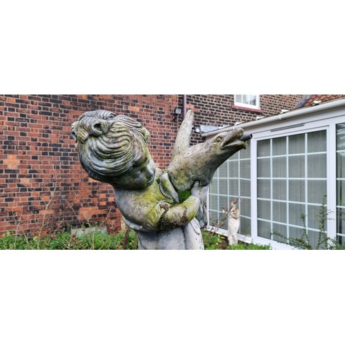 265 - A two tier cast stone effect water fountain, by Hand Studio c.1979, the child holding a dove surmoun... 