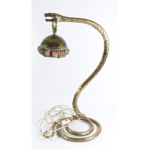 269 - An Austrian Art Nouveau bronze snake lamp, the realistically modelled coiled body holding a lamp in ... 