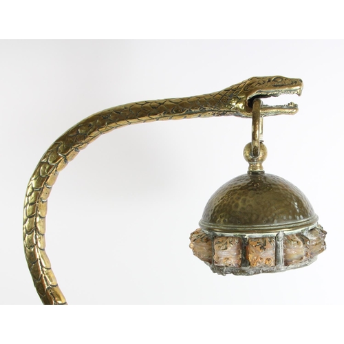 269 - An Austrian Art Nouveau bronze snake lamp, the realistically modelled coiled body holding a lamp in ... 