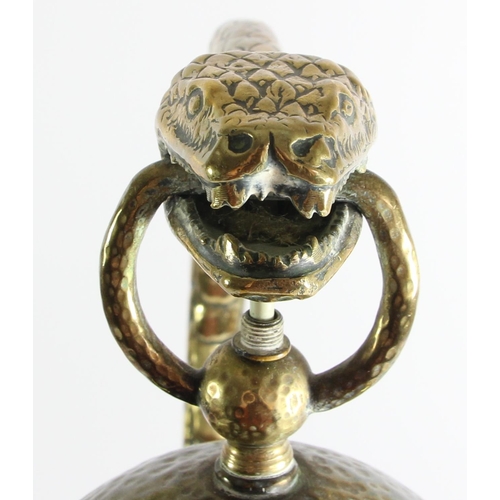 269 - An Austrian Art Nouveau bronze snake lamp, the realistically modelled coiled body holding a lamp in ... 