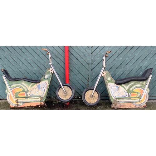 283 - A pair of fairground carousel motorcycles, c.1960/70, painted timber with steel frame handlebars and... 