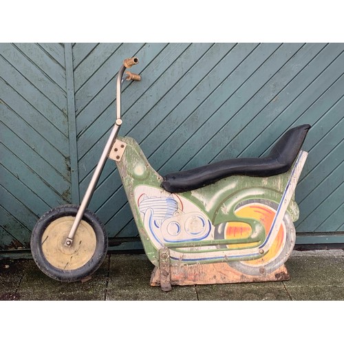 283 - A pair of fairground carousel motorcycles, c.1960/70, painted timber with steel frame handlebars and... 