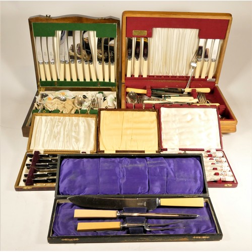 31 - A collection of loose & cased cutlery, to include a Viners 24 piece 'Mosaic' set, together with a Ja... 