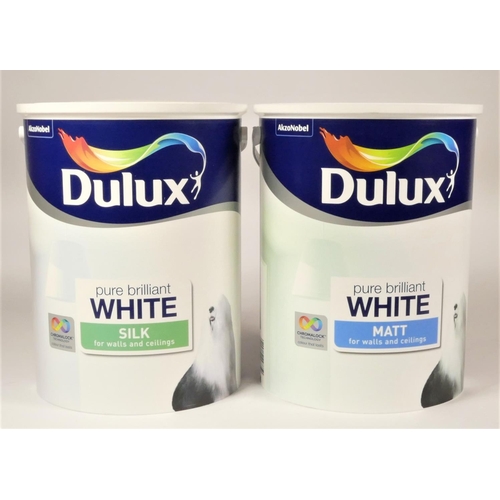 55 - Nineteen tins of Dulux Pure Brilliant White, silk and matt emulsion, 5L - 6L