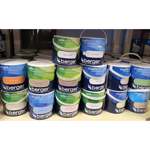 57 - Approximately 50 tins of Berger paint, consisting of silk and matt emulsion, various colours to incl... 
