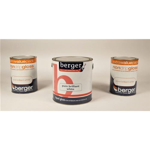 58 - Approximately 39 tins of Berger paint, consisting  of interior and exterior non drip and liquid glos... 
