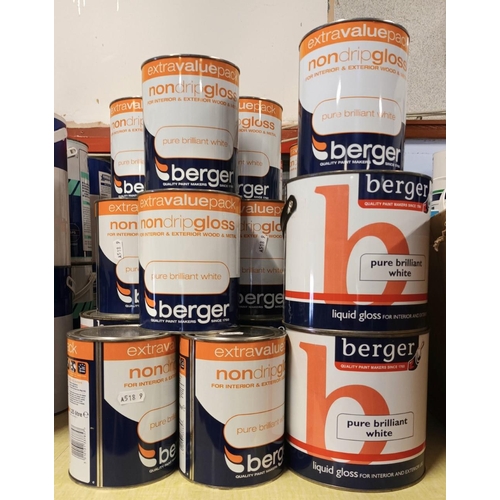 58 - Approximately 39 tins of Berger paint, consisting  of interior and exterior non drip and liquid glos... 